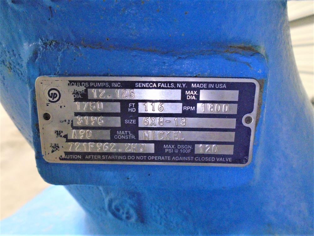 Goulds 3196 XLT-X Centrifugal Pump, 6"x8"-13", CZ100 Nickel w/ 100 HP Motor